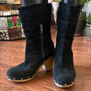 UGG Black Suede Clogs with Wooden Heel